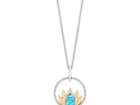 Enchanted Disney Fine Jewelry 14K Yellow Gold Over Sterling Silver with 1 6 CTTW Diamonds and Swiss Blue Topaz Jasmine Pendant Necklace For Sale