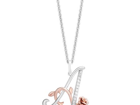 Enchanted Disney Fine Jewelry Sterling Silver and 10K Rose Gold with 1 20 CTTW Diamonds Alphabet  A  Belle Pendant Necklace Hot on Sale