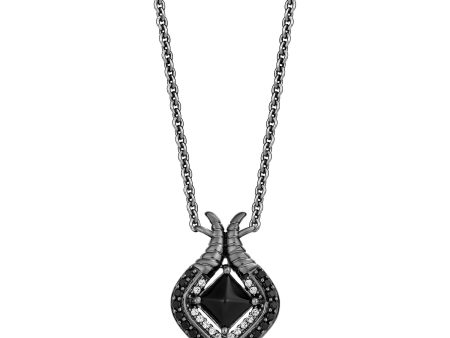 Enchanted Disney Fine Jewelry Black Rhodium Over Sterling Silver with 1 5 CTTW Diamonds and Black Onyx Maleficent Pendant Necklace Fashion