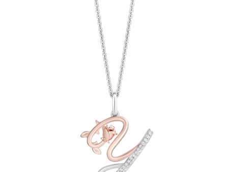 Enchanted Disney Fine Jewelry Sterling Silver and 10K Rose Gold with 1 20 CTTW Diamonds Alphabet  Y  Belle Pendant Necklace Sale