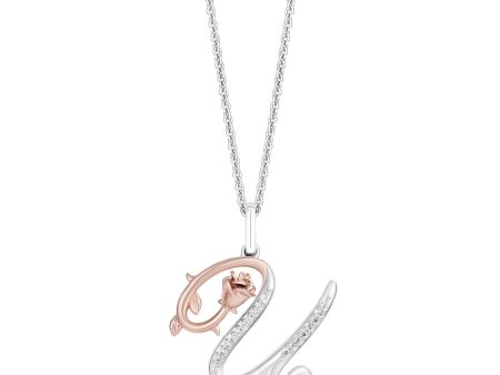 Enchanted Disney Fine Jewelry Sterling Silver and 10K Rose Gold with 1 20 CTTW Diamonds Alphabet  U  Belle Pendant Necklace Online Hot Sale