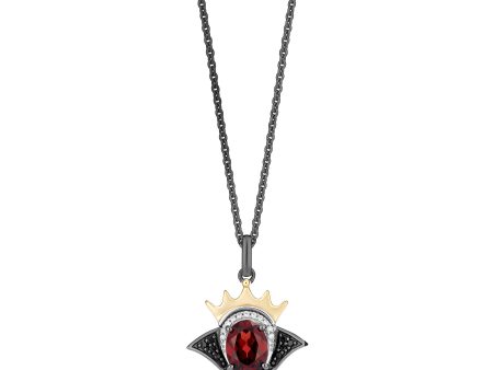 Enchanted Disney Fine Jewelry Black Rhodium Over Sterling Silver and 10K Yellow Gold with 1 10 CTTW Diamonds and Garnet Evil Queen Necklace Fashion