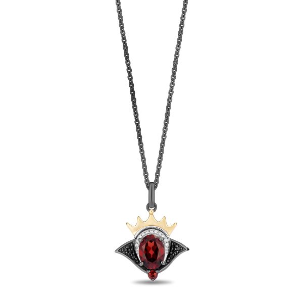 Enchanted Disney Fine Jewelry Black Rhodium Over Sterling Silver and 10K Yellow Gold with 1 10 CTTW Diamonds and Garnet Evil Queen Necklace Fashion