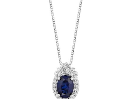 Enchanted Disney Fine Jewelry Sterling Silver with 1 10 CTTW Diamonds and Cr. Blue Sapphire Cinderella Pendant Necklace Online now