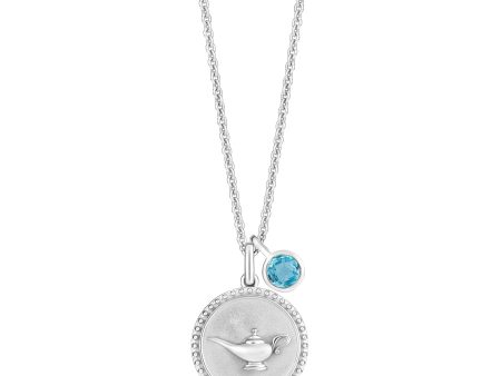 Enchanted Disney Fine Jewelry Sterling Silver with Checkerboard Swiss Blue Topaz Jasmine Pendant Necklace Cheap