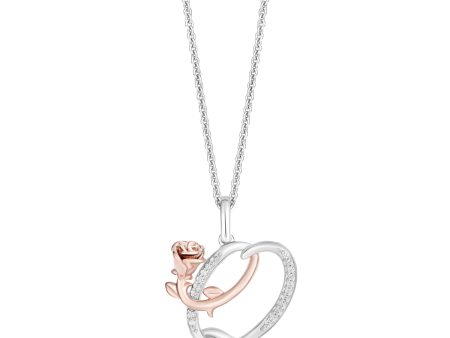 Enchanted Disney Fine Jewelry Sterling Silver and 10K Rose Gold with 1 20 CTTW Diamonds Alphabet  Q  Belle Pendant Necklace Online Sale