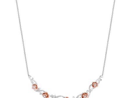 Enchanted Disney Fine Jewelry 14K Rose Gold Over Sterling Silver with 1 5 CTTW Diamonds Belle Necklace For Cheap