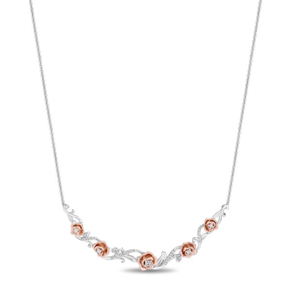 Enchanted Disney Fine Jewelry 14K Rose Gold Over Sterling Silver with 1 5 CTTW Diamonds Belle Necklace For Cheap