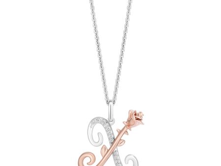 Enchanted Disney Fine Jewelry Sterling Silver and 10K Rose Gold with 1 20 CTTW Diamonds Alphabet  X  Belle Pendant Necklace Discount