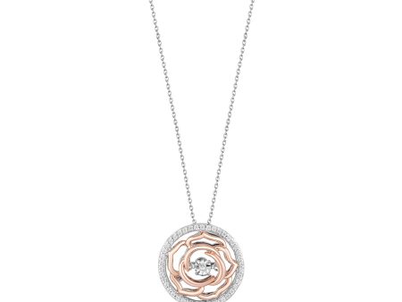 Enchanted Disney Fine Jewelry Sterling Silver and 10K Rose Gold with 1 6 CTTW Diamonds Belle Pendant Necklace Online Sale