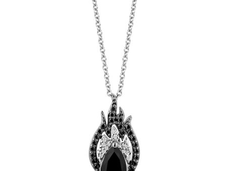 Enchanted Disney Fine Jewelry Black Rhodium Over Sterling Silver with 1 5 CTTW Diamonds and Onyx Maleficent Pendant Necklace Cheap