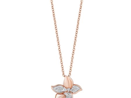 Enchanted Disney Fine Jewelry 14K Rose Gold Over Sterling Silver with 1 10 CTTW Diamonds Rapunzel Flower Pendant Necklace Online Sale