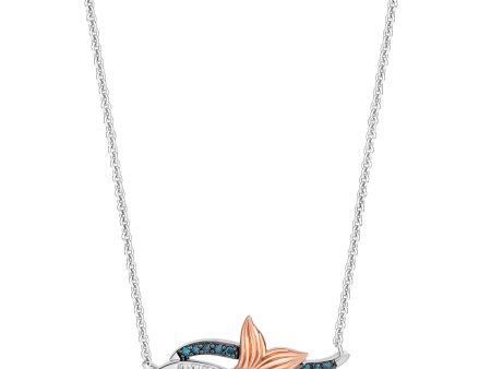 Enchanted Disney Fine Jewelry Sterling Silver and 10K Rose Gold with 1 6 CTTW White Diamonds and Blue Diamonds Ariel Pendant Necklace Online now