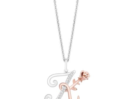 Enchanted Disney Fine Jewelry Sterling Silver and 10K Rose Gold with 1 20 CTTW Diamonds Alphabet  K  Belle Pendant Necklace Hot on Sale