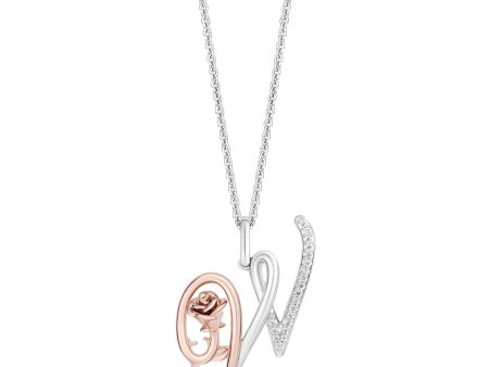 Enchanted Disney Fine Jewelry Sterling Silver and 10K Rose Gold with 1 20 CTTW Diamonds Alphabet  W  Belle Pendant Necklace on Sale