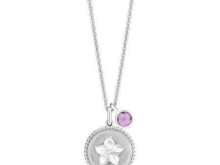 Enchanted Disney Fine Jewelry Sterling Silver with Checkerboard Rose De France Rapunzel Flower Pendant Necklace Online now