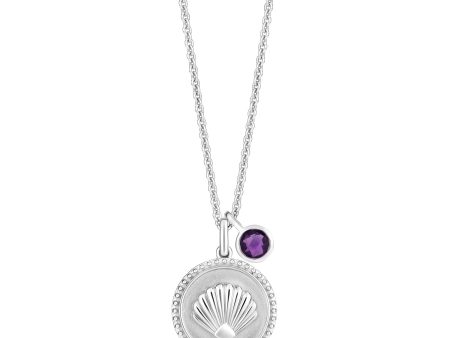 Enchanted Disney Fine Jewelry Sterling Silver with Checkerboard Amethyst Ariel Shell Pendant Necklace Supply