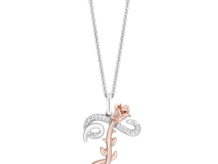 Enchanted Disney Fine Jewelry Sterling Silver and 10K Rose Gold with 1 20 CTTW Diamonds Alphabet  T  Belle Pendant Necklace Online