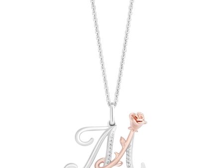 Enchanted Disney Fine Jewelry Sterling Silver and 10K Rose Gold with 1 20 CTTW Diamonds Alphabet  M  Belle Pendant Necklace Hot on Sale