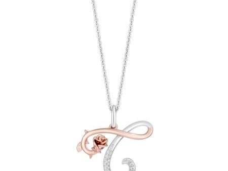 Enchanted Disney Fine Jewelry Sterling Silver and 10K Rose Gold with 1 20 CTTW Diamonds Alphabet  C  Belle Pendant Necklace Fashion