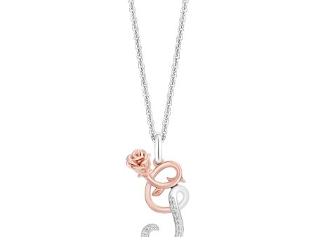 Enchanted Disney Fine Jewelry Sterling Silver and 10K Rose Gold with 1 20 CTTW Diamonds Alphabet  G  Belle Pendant Necklace Hot on Sale