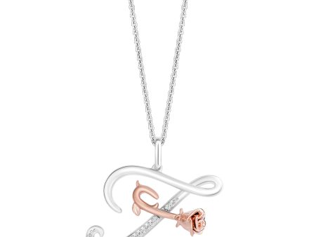 Enchanted Disney Fine Jewelry Sterling Silver and 10K Rose Gold with 1 20 CTTW Diamonds Alphabet  F  Belle Pendant Necklace Online Sale