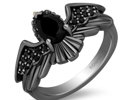 Enchanted Disney Fine Jewelry Black Rhodium Over Sterling Silver and 10K Yellow Gold with 1 5 CTTW Black Diamonds, Onyx and Garnet Sleeping Beauty 65th Anniversary Celebration Maleficent Ring Discount