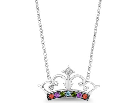 Enchanted Disney Fine Jewelry Sterling Silver with Accent Diamonds and Gemstones Majestic Princess Pendant Necklace For Sale