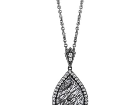 Enchanted Disney Fine Jewelry Black Rhodium Over Sterling Silver with 1 4 CTTW Diamonds and Rutile Quartz Maleficent Pendant Necklace Online now