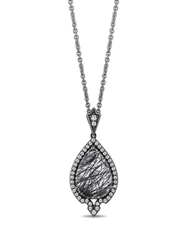 Enchanted Disney Fine Jewelry Black Rhodium Over Sterling Silver with 1 4 CTTW Diamonds and Rutile Quartz Maleficent Pendant Necklace Online now