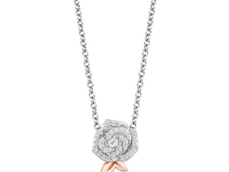 Enchanted Disney Fine Jewelry Sterling Silver and 10K Rose Gold with 1 6 CTTW Diamonds Belle Rose Necklace Online Hot Sale