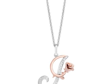 Enchanted Disney Fine Jewelry Sterling Silver and 10K Rose Gold with 1 20 CTTW Diamonds Alphabet  I  Belle Pendant Necklace Online now