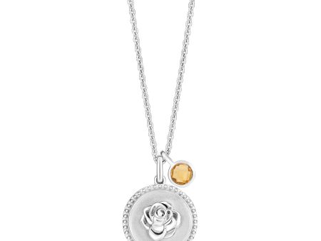 Enchanted Disney Fine Jewelry Sterling Silver with Checkerboard Citrine Belle Rose Pendant Necklace For Discount