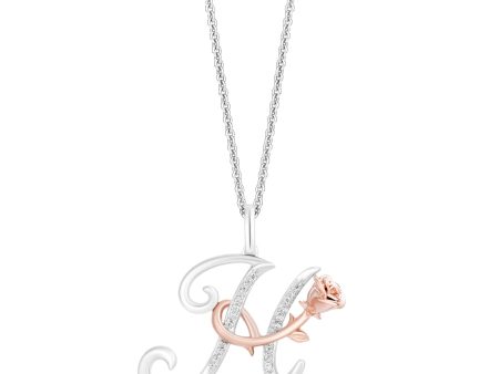 Enchanted Disney Fine Jewelry Sterling Silver and 10K Rose Gold with 1 20 CTTW Diamonds Alphabet  H  Belle Pendant Necklace Discount