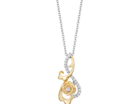 Enchanted Disney Fine Jewelry Sterling Silver and 10K Yellow Gold with 1 6 CTTW Diamonds Belle Pendant Necklace Sale