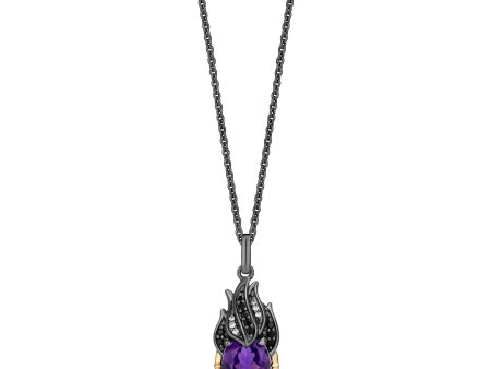 Enchanted Disney Fine Jewelry Black Rhodium Over Sterling Silver and 10K Yellow Gold with 1 10 CTTW Diamonds and Amethyst Ursula Necklace For Discount