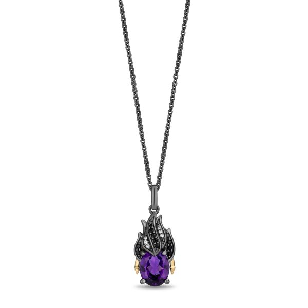 Enchanted Disney Fine Jewelry Black Rhodium Over Sterling Silver and 10K Yellow Gold with 1 10 CTTW Diamonds and Amethyst Ursula Necklace For Discount