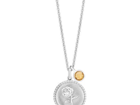 Enchanted Disney Fine Jewelry Sterling Silver with Checkerboard Citrine Belle Rose Pendant Necklace Discount