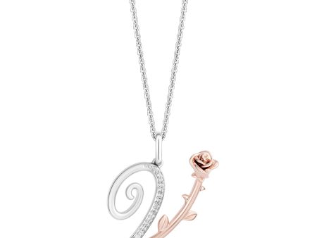 Enchanted Disney Fine Jewelry Sterling Silver and 10K Rose Gold with 1 20 CTTW Diamonds Alphabet  V  Belle Pendant Necklace Online Sale