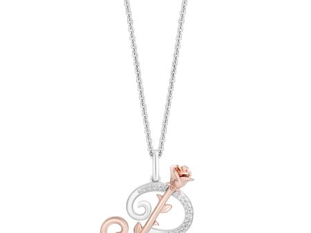 Enchanted Disney Fine Jewelry Sterling Silver and 10K Rose Gold with 1 20 CTTW Diamonds Alphabet  P  Belle Pendant Necklace Online