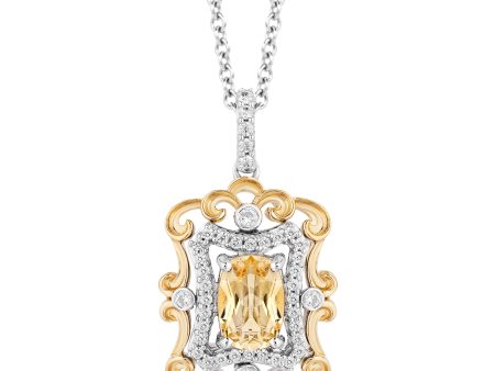 Enchanted Disney Fine Jewelry Sterling Silver and 14K Yellow Gold with 1 5 CTTW Diamond and Citrine Belle Pendant Necklace on Sale