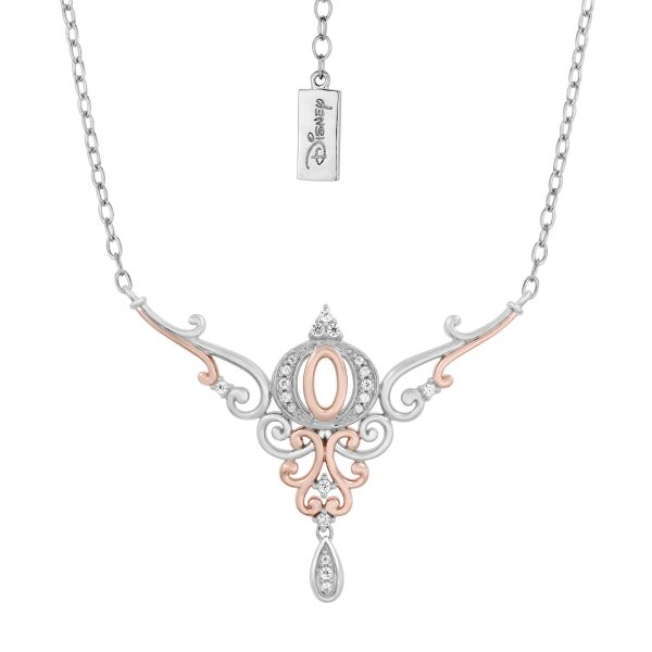 Enchanted Disney Fine Jewelry 14K Rose Gold Over Sterling Silver with 1 10 CTTW Diamonds Cinderella Carriage Necklace Sale