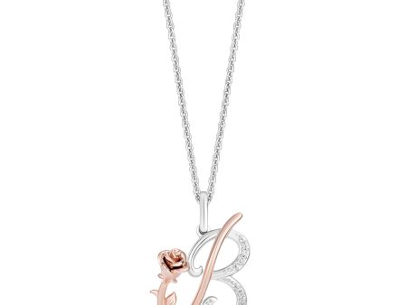 Enchanted Disney Fine Jewelry Sterling Silver and 10K Rose Gold with 1 20 CTTW Diamonds Alphabet  B  Belle Pendant Necklace Online Hot Sale