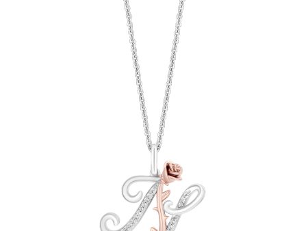 Enchanted Disney Fine Jewelry Sterling Silver and 10K Rose Gold with 1 20 CTTW Diamonds Alphabet  N  Belle Pendant Necklace Online Sale