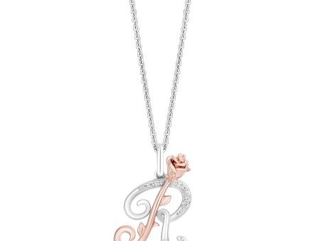 Enchanted Disney Fine Jewelry Sterling Silver and 10K Rose Gold with 1 20 CTTW Diamonds Alphabet  R  Belle Pendant Necklace Online now