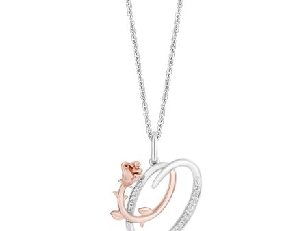 Enchanted Disney Fine Jewelry Sterling Silver and 10K Rose Gold with 1 20 CTTW Diamonds Alphabet  O  Belle Pendant Necklace For Sale