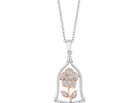 Enchanted Disney Fine Jewelry 14K Rose Gold Over Sterling Silver with 1 10 CTTW Diamonds Belle Rose Jar Pendant Necklace Online Hot Sale