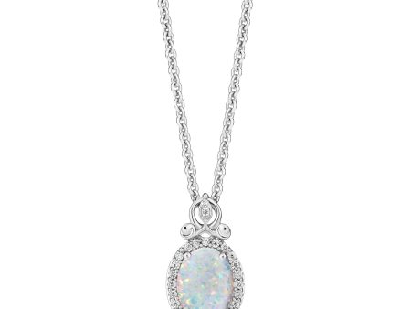 Enchanted Disney Fine Jewelry Sterling Silver with 1 10 CTTW Diamond and Created Opal Cinderella Pendant Necklace Discount