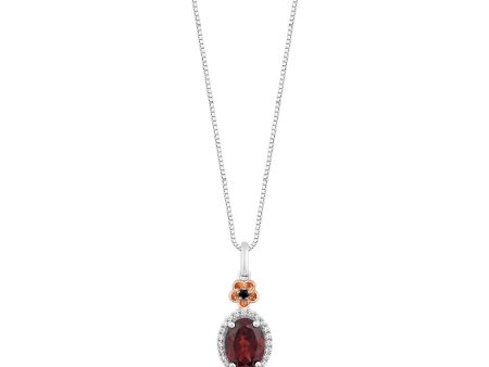 Enchanted Disney Fine Jewelry 14K Rose Gold Over Sterling Silver with 1 10 CTTW Diamonds and Rhodolite Garnet Mulan Flower Pendant Necklace Hot on Sale