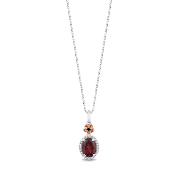 Enchanted Disney Fine Jewelry 14K Rose Gold Over Sterling Silver with 1 10 CTTW Diamonds and Rhodolite Garnet Mulan Flower Pendant Necklace Hot on Sale